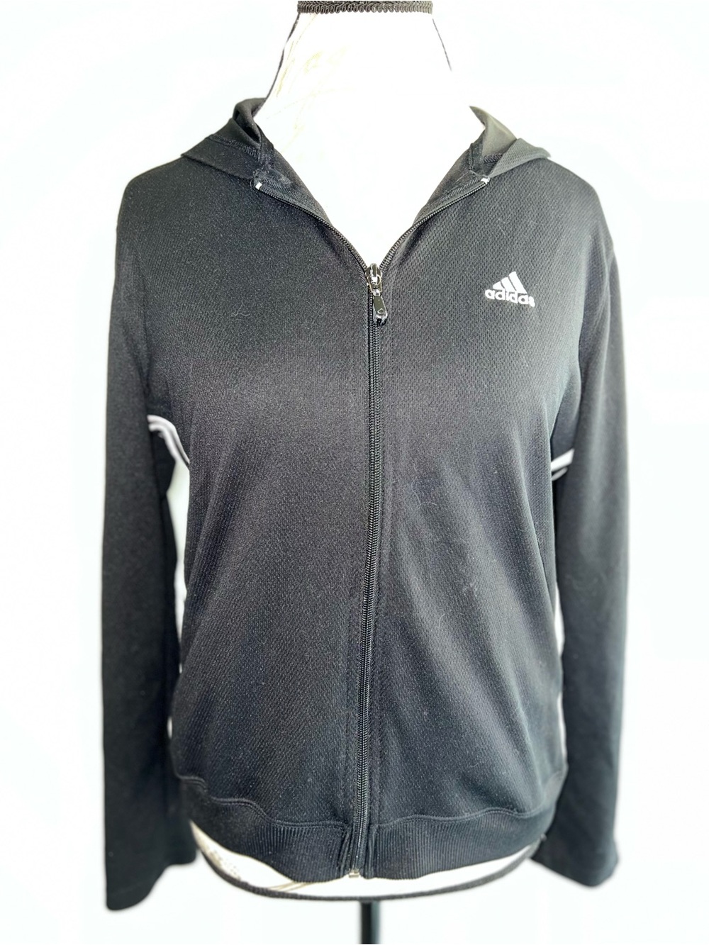 Adidas Women’s Black Full-Zip Track Jacket with Hood – Size Medium